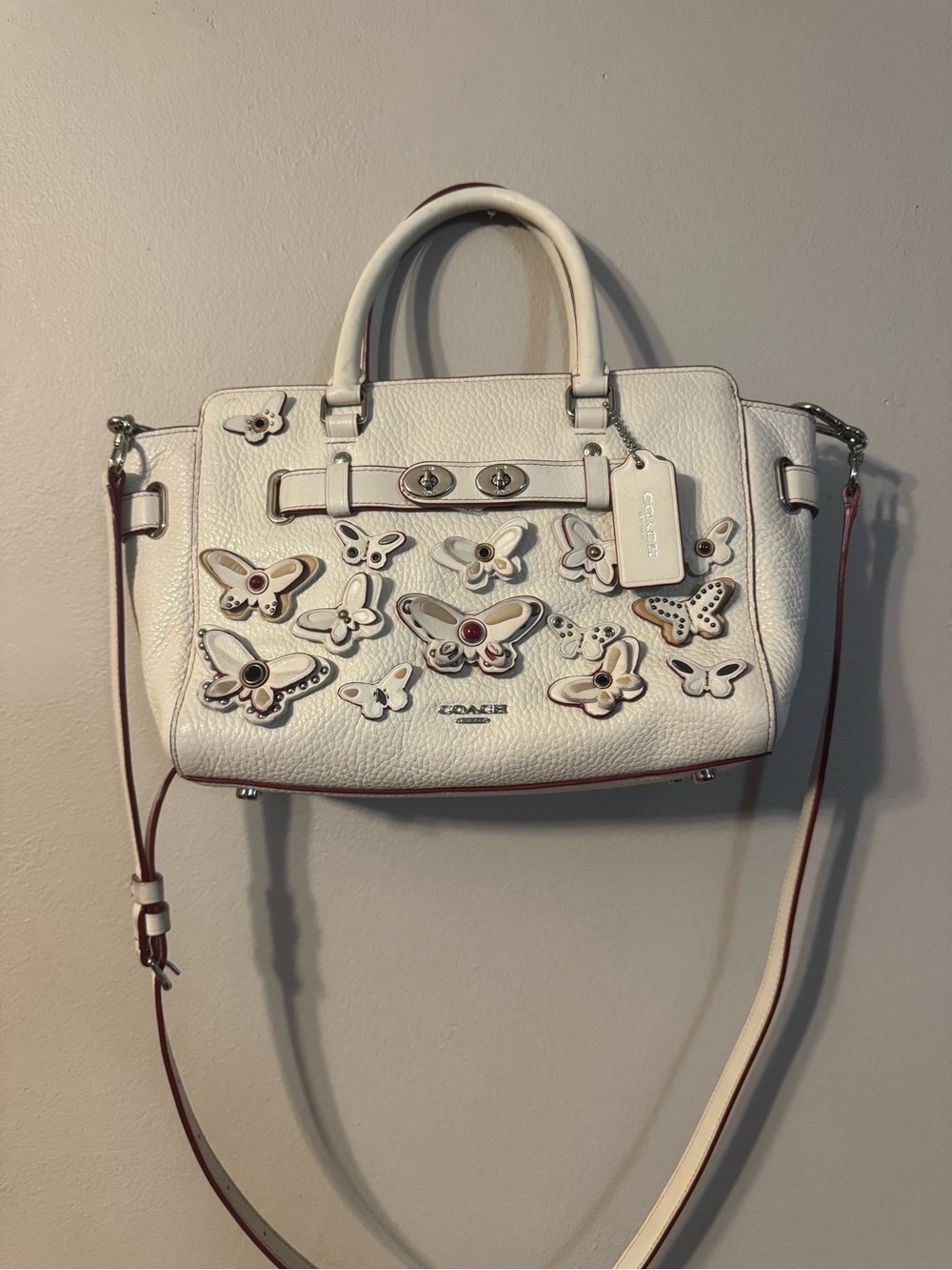 Coach Blake CarryAll 25 White Leather Butterfly Appliqué Satchel